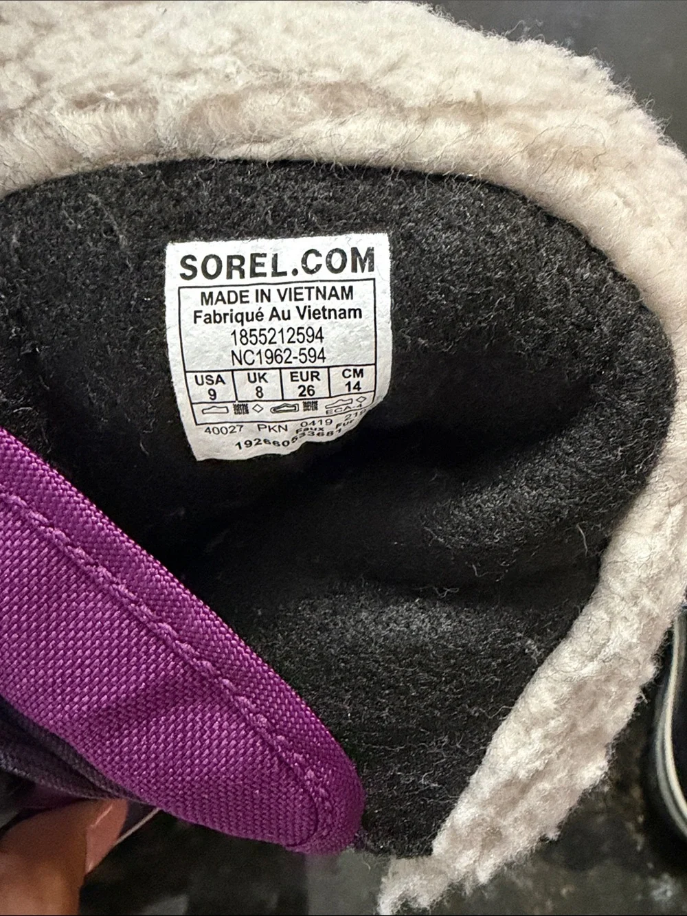 Sorel Kids Purple and Black Winter Boot with Cream Faux-Fur Collar